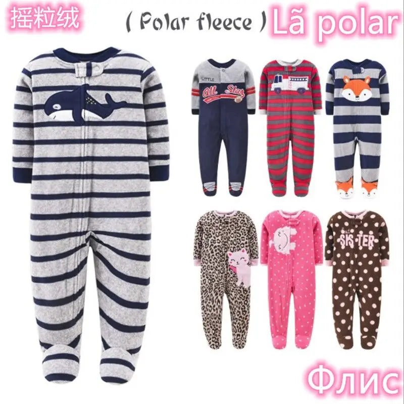Tute in pile per bambini e bambine, con piedini, pagliaccetti, pigiami caldi per primavera, autunno e inverno.