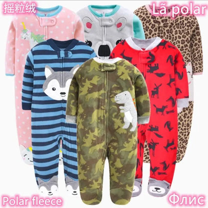 Tute in pile per bambini e bambine, con piedini, pagliaccetti, pigiami caldi per primavera, autunno e inverno.