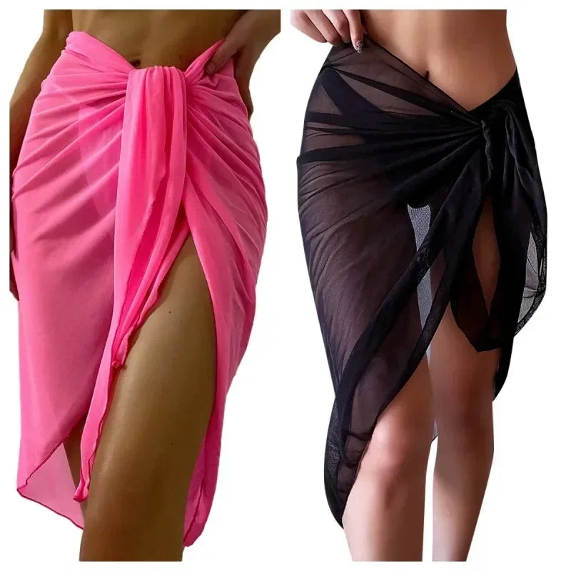 Abito estivo da spiaggia, scialle trasparente con nodo in vita, copricostume, gonna bikini, sciarpe, copricostume da donna, scialli da bikini