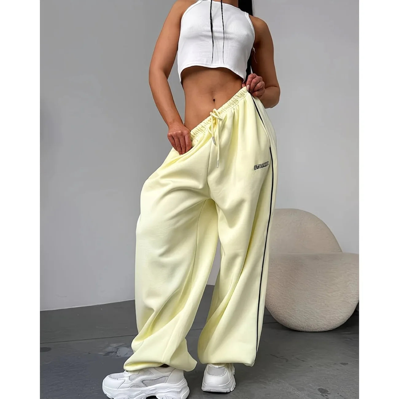 Casual sports pants Y2K American pink retro hip-hop women's fashion loose slow-leg running pants high-waisted wide-leg pants