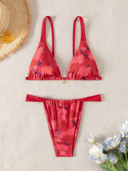 "2025 New Triangle Bikini Set - Floral Print Push Up Swimsuit & Brazilian Bottoms"