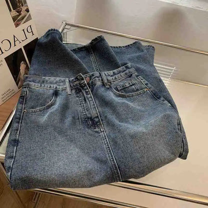 Retro High Waist Midi A- Line Mini Skirt Women's Denim Skirt Spring Fresh Sweet School Style No Stretch Crossbody Skirt