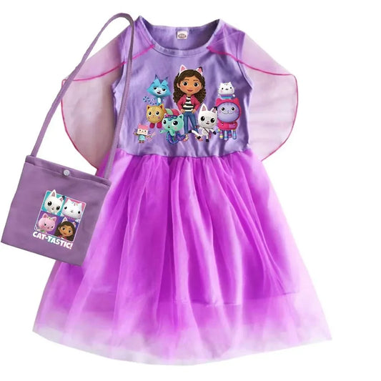 Mochila Gabby's Dollhouse Dress Bambini Gabbys Chat Vestiti Ragazze Manica corta Abiti casual Bambini Matrimonio Principessa Abiti