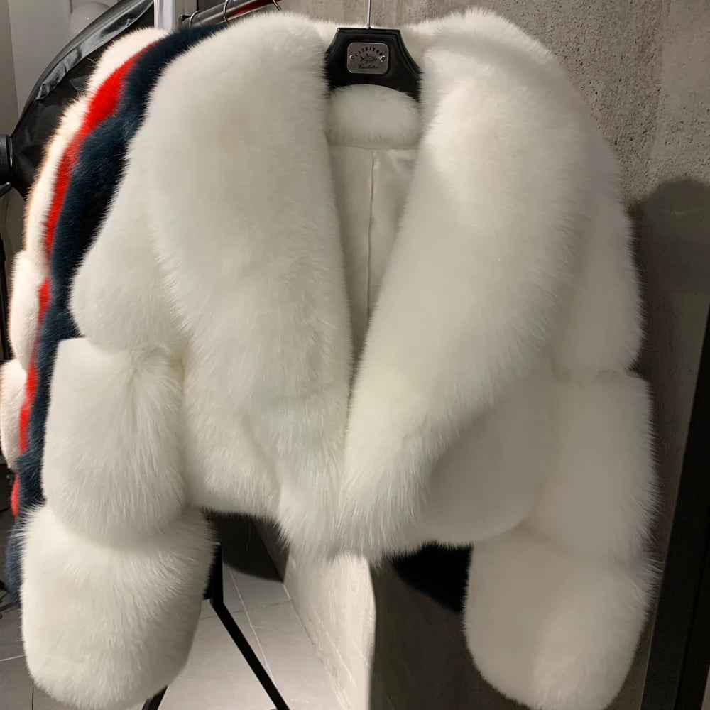 # Giacca in pelliccia di volpe dorata da donna, cappotto corto in vera pelliccia di volpe, manica lunga, in tessuto di pelliccia naturale con colletto