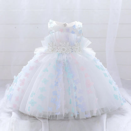 Abiti da sposa bianchi estivi per bambine, neonate, battesimi, primo compleanno, abito da principessa con fiocco e pizzo, abbigliamento da festa per bambine