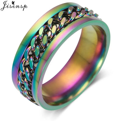Anelli antistress rotanti, fantastici anelli antistress rotanti con catena in acciaio al titanio, anello girevole per dito per uomo e donna, gioielli punk Bague Homme 2023