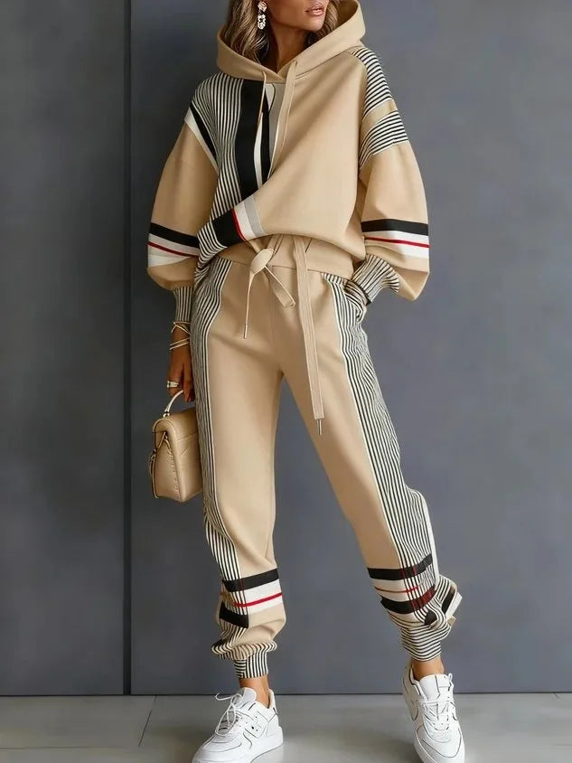 2026 Spring Plus Size Pant Sets American Stripe Round Ne Sweatirt Pants Set Women's Casual Spor Two-Piece Winter Loose Fit Faion