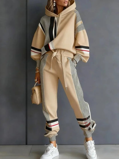 2026 Spring Plus Size Pant Sets American Stripe Round Ne Sweatirt Pants Set Women's Casual Spor Two-Piece Winter Loose Fit Faion