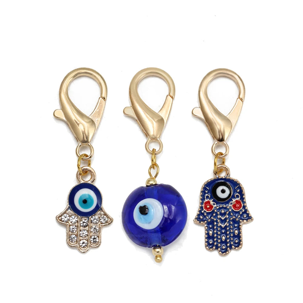 Set di 3 portachiavi Lucky Eye Turkish Evil Eye in lega, portachiavi rotondo Fatima, portachiavi per borsa e auto, pulsaras bijoux צמידים