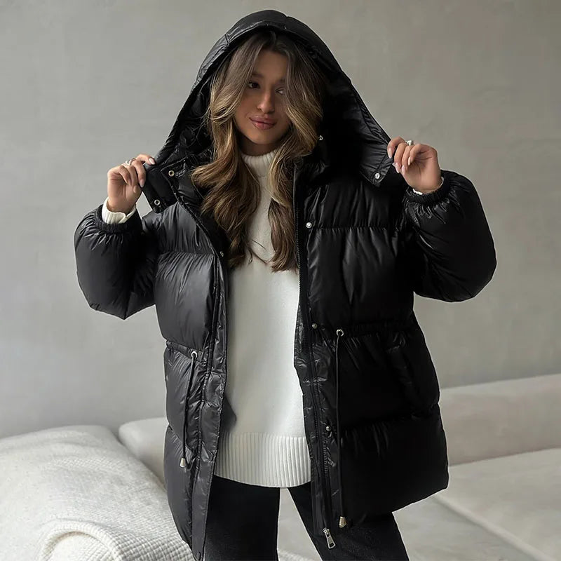 Casual Striped Loose Coat Women Full Sleeve Zippers Stand Collar Thicken Jackets Female 2025 Street Autumn Winter Lady Outwears