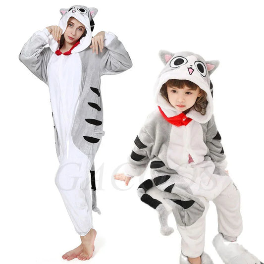 Set di pigiami Kigurumi per bambini e bambine, pigiami panda unicorno per donne, pigiami pigiama tutina gatto per adulti, pigiami invernali caldi per bambini