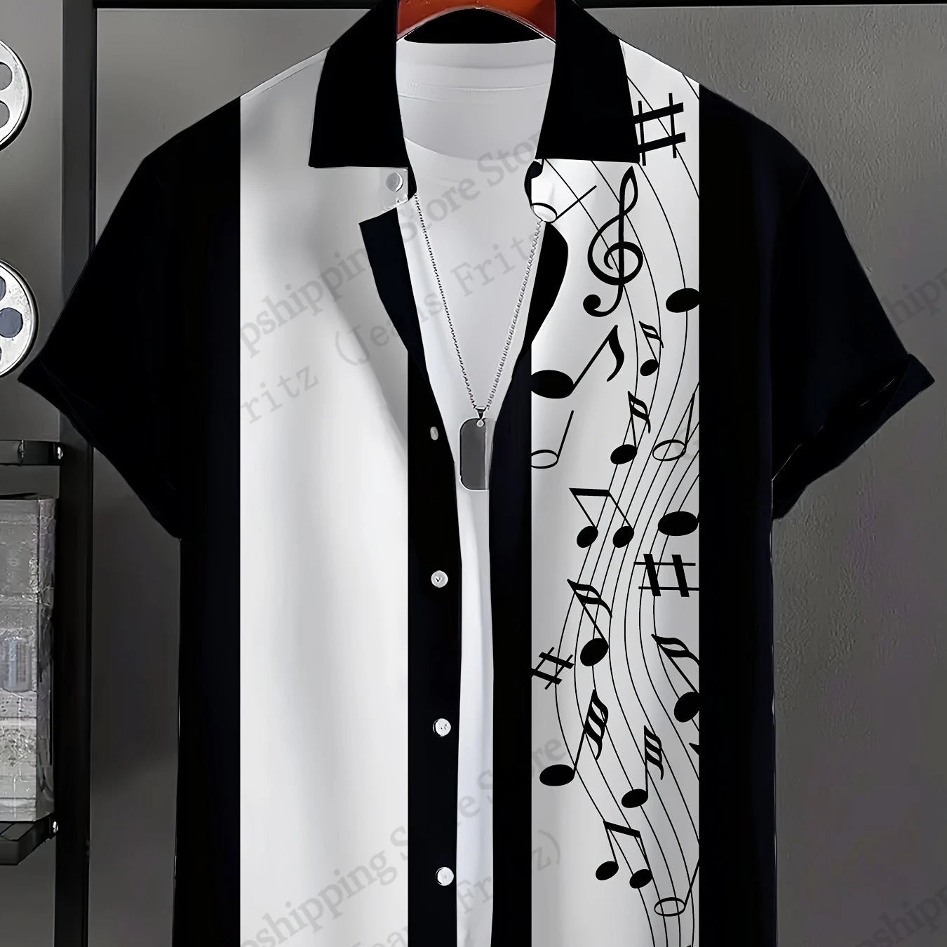 Camicie con stampa 3D di note musicali, da uomo e da donna, alla moda, a maniche corte, casual, da spiaggia, con risvolto, nuovi abiti per le vacanze
