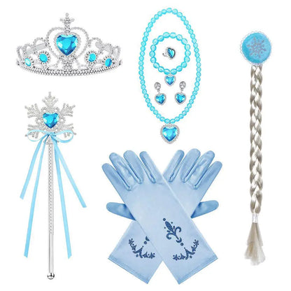 Abito da principessa Elsa per cosplay, blu, in rete con paillettes, per bambina, ideale per feste di compleanno, carnevale e Halloween, adatto a bambini dai 2 ai 10 anni.