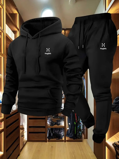 2025 comfortable and breathable men's autumn and winter casual two-piece set hooded sweatshirt long pants regular outdoor