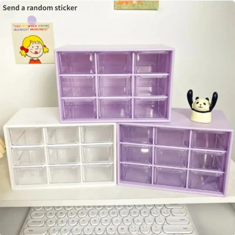 New Transparent 9 Grid Storage Boxes Small Drawer Wall-mounted 9 Grid Organizer Drawers Boxes Small Drawer Partitioned Desktop