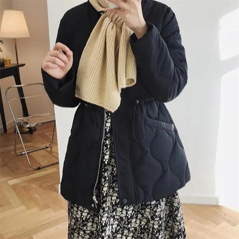 2024 New Winter Warm Down Cotton Parkas Oversized Lightweight Abrigos Fashion V Neck Snow Wear Coats Korean Adjustable Waist Jac