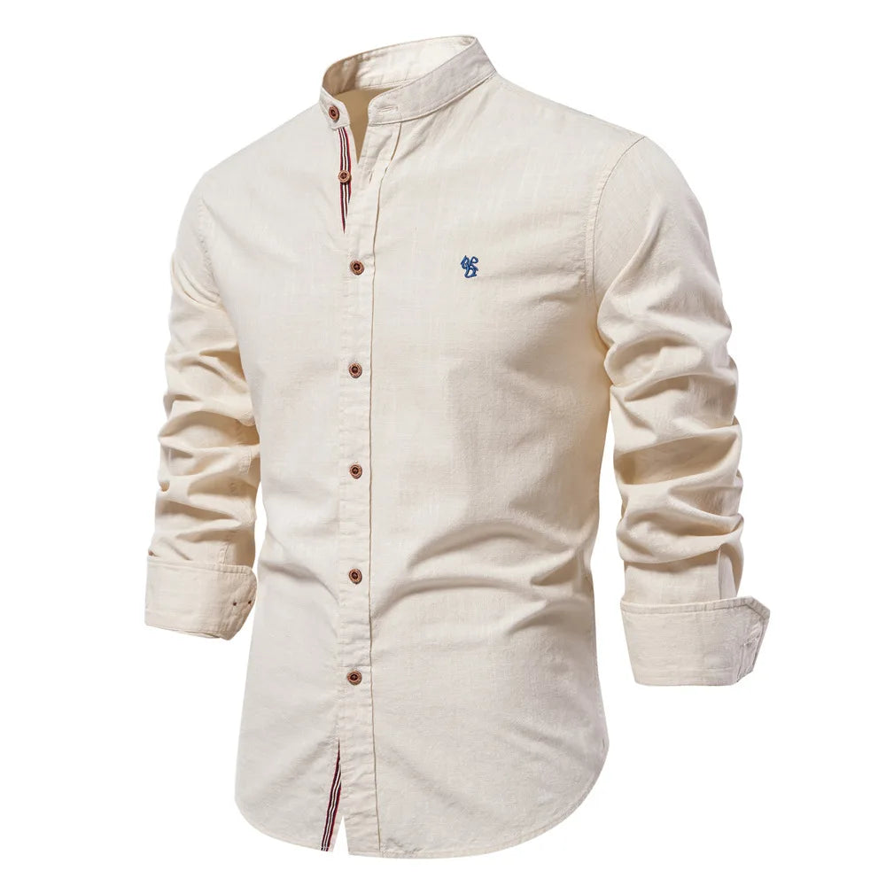 Camicia da uomo primavera-estate, nuova e alla moda, in cotone e lino, casual, stile giapponese, a maniche lunghe