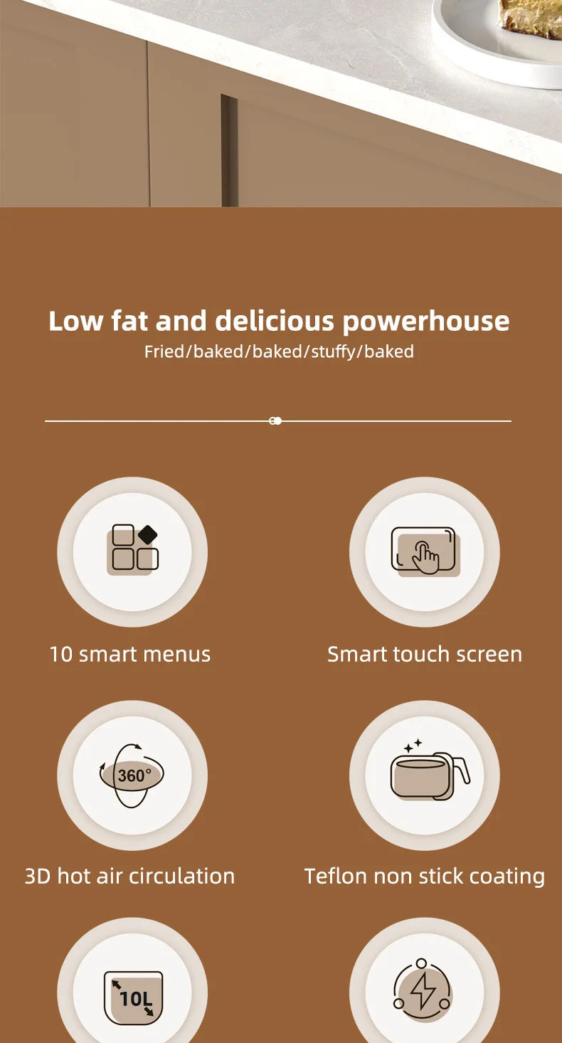 Friggitrice ad aria in acciaio inossidabile da 5 litri, elettrodomestico da cucina elettrico con display LCD e controllo touch screen, senza olio, per casa e hotel