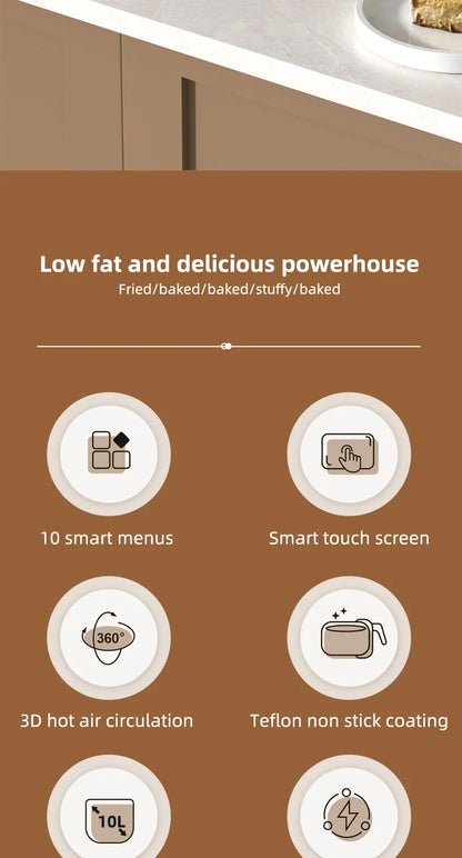 Friggitrice ad aria in acciaio inossidabile da 5 litri, elettrodomestico da cucina elettrico con display LCD e controllo touch screen, senza olio, per casa e hotel