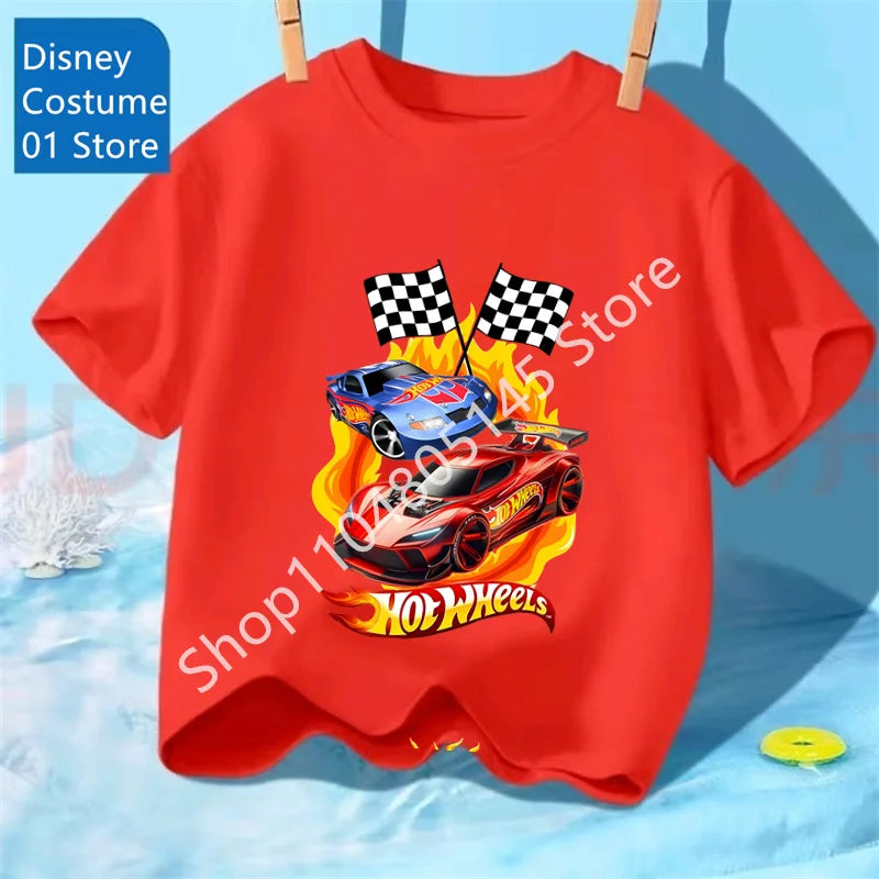 Maglietta per ragazzi, abbigliamento per bambini, magliette con stampa di auto Hot Wheels Race, top grafici, maglietta gialla per bambini, taglie da 8 a 12 anni.
