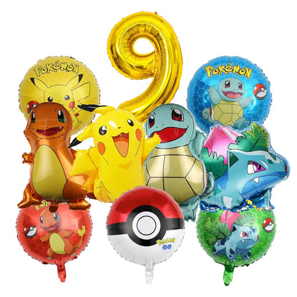 10pcs Cartoon Theme Party Balloon jump Pikachu Little Fire Dragon Jenny Turtle Foil Balloon Kids Birthday Party Decoration Gifts