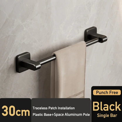 Bathroom Hand Towel Rack Black Towel Holder Wall Mount No Drill Mount 40/50cm Kitchen Towel Bar Aluminium Double Bar 2 Tier Rail