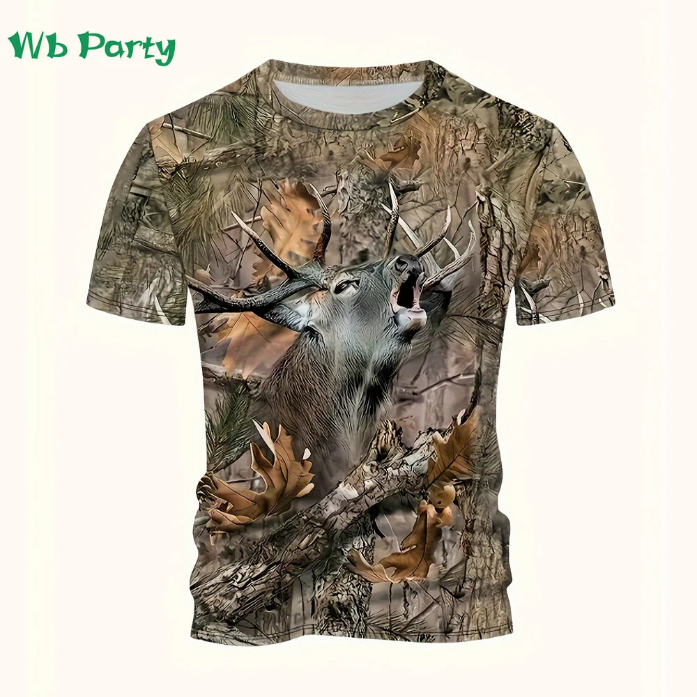 Magliette con grafica di cervi e foresta, stampa 3D, abbigliamento da uomo, girocollo estivo, pullover, magliette alla moda per uomo, top
