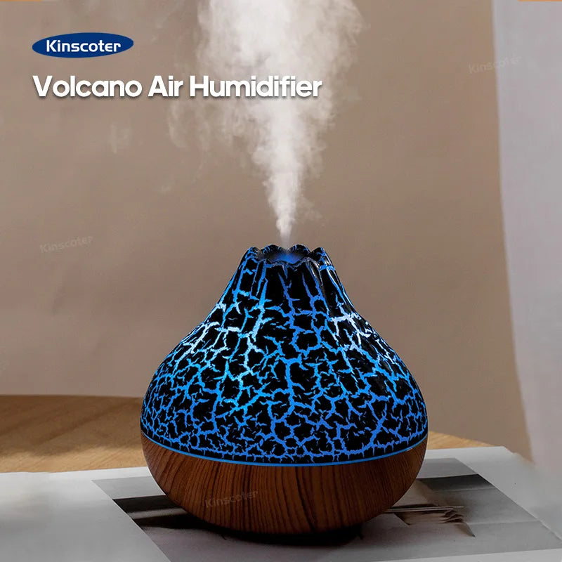 Umidificatore d'aria Volcano da 300 ml, da tavolo, con USB, diffusore di vapore acqueo, purificatore d'aria, nebulizzatore e luce notturna colorata.