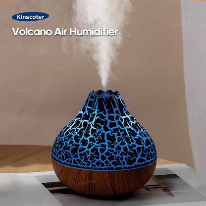 Umidificatore d'aria Volcano da 300 ml, da tavolo, con USB, diffusore di vapore acqueo, purificatore d'aria, nebulizzatore e luce notturna colorata.