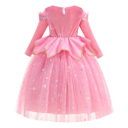 Costumi di Halloween per bambine, abiti da festa rosa per bambine, abito da principessa Aurora, costume cosplay della Bella Addormentata, set di travestimenti fantasy.
