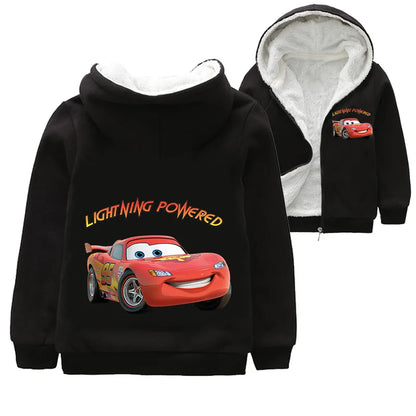 Cappotto invernale spesso per bambini con personaggi dei cartoni animati Pixar Cars, Saetta McQueen, per neonati e bambini, giacca con cerniera e maglione.