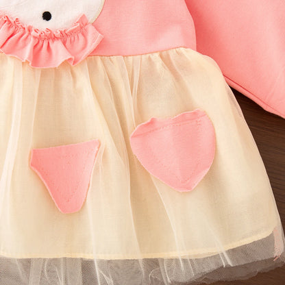 Maglietta per bambina con coniglietto, colore rosa, con cappuccio e maniche lunghe (6-24 mesi), ideale per la primavera e l'autunno (6-24 mesi).