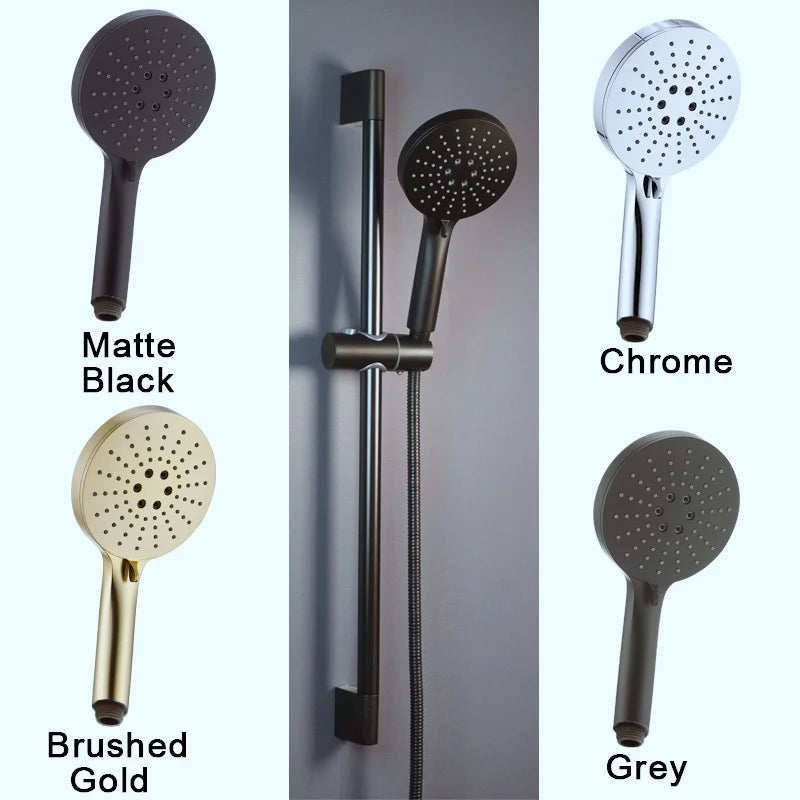 Black Shower Column Set Bathroom Accessories Shower Head  Wall Mount Slider Adjustable Shower Head Rail Lift Slide Mount