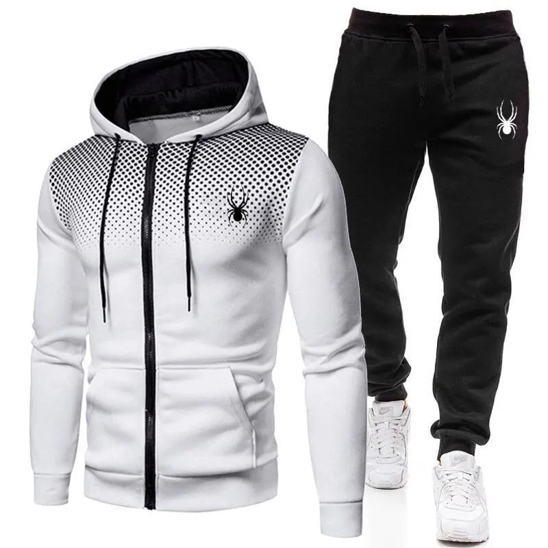 Spring And Autumn New Men's Set Casual Sportswear Printed Hooded Zipper Jacket + Trousers Two-piece Fashion Men's Clothing
