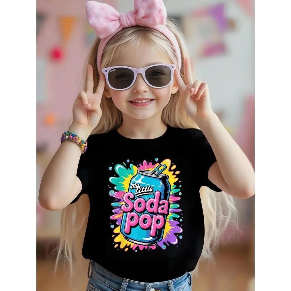 67 Maglietta estiva a maniche corte per bambini con stampa del numero sei sette, maglietta in cotone alla moda per bambine, top comodo per bambini