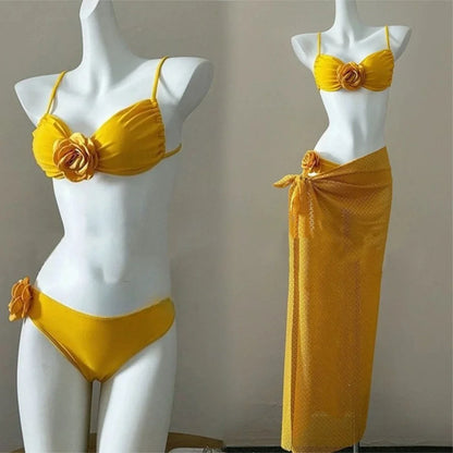 2026 New High Waist Fairy Sweet 4-Piece Women's Split Bikini Set Print Long Sleeve Swimwear Trendy Beach Vacation Fairy Swimsuit