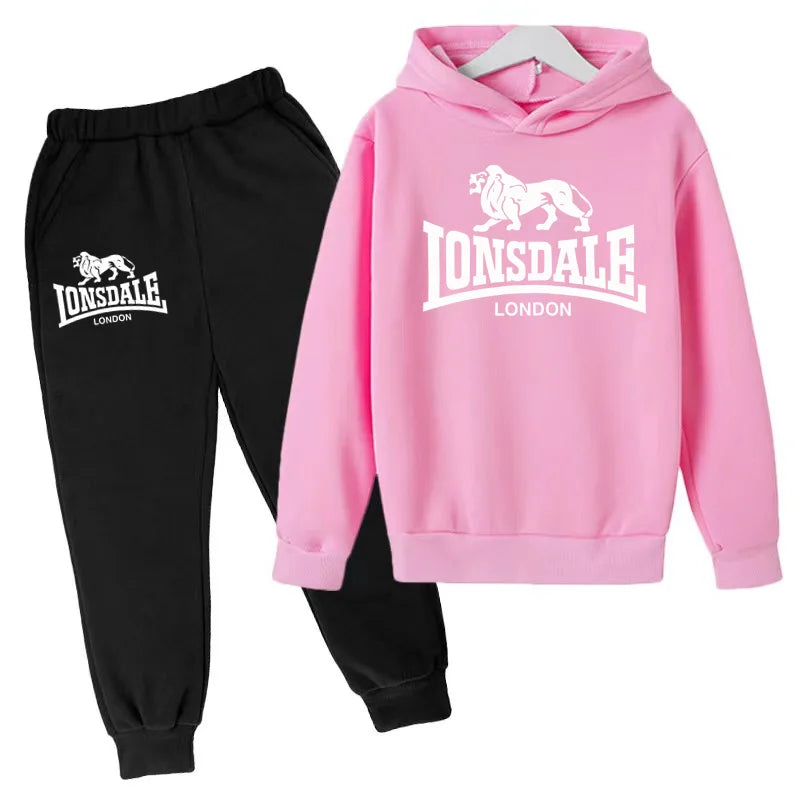 Felpa con cappuccio alla moda per bambini, tuta con stampa leone per ragazzi, cappotto per bambine dai 3 ai 12 anni, top + pantaloni, set sportivo casual da jogging, affascinante