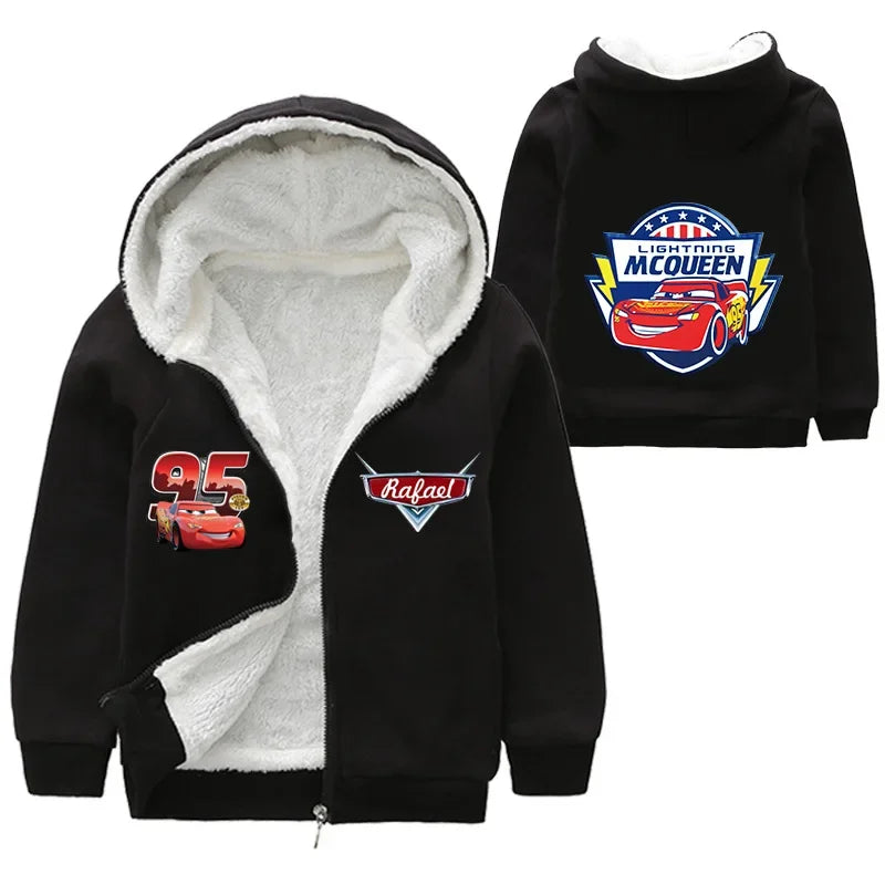 Cappotto invernale spesso per bambini con personaggi dei cartoni animati Pixar Cars, Saetta McQueen, per neonati e bambini, giacca con cerniera e maglione.