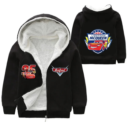 Cappotto invernale spesso per bambini con personaggi dei cartoni animati Pixar Cars, Saetta McQueen, per neonati e bambini, giacca con cerniera e maglione.