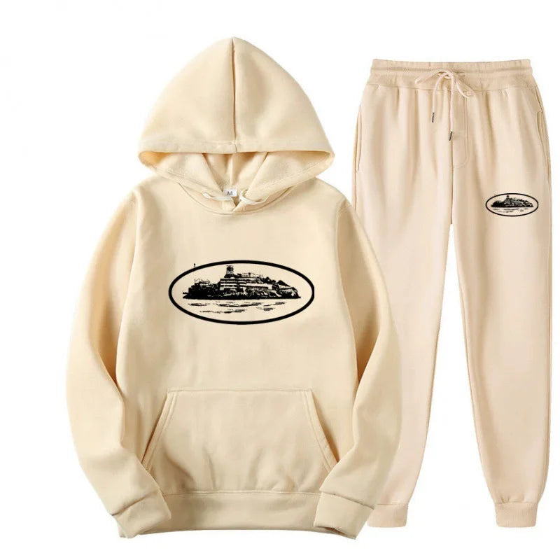 NICE Set felpa con cappuccio unisex ampio e foderato in pile, con stampa "Devil Prisoner Pattern", ecologico, morbido, comodo, abbigliamento casual