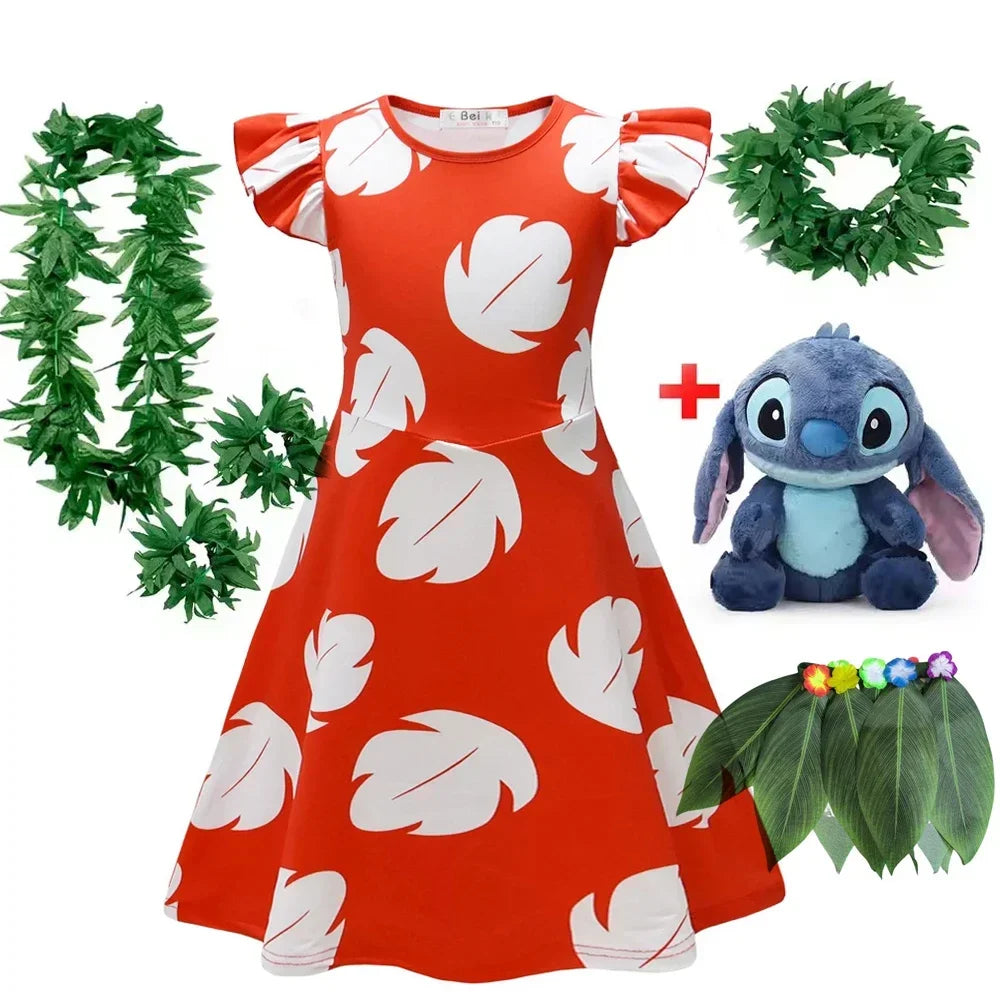 Vestito da Lilo per bambina, costume hawaiano di Lilo, abito rosso, cosplay, grazioso abito estivo casual