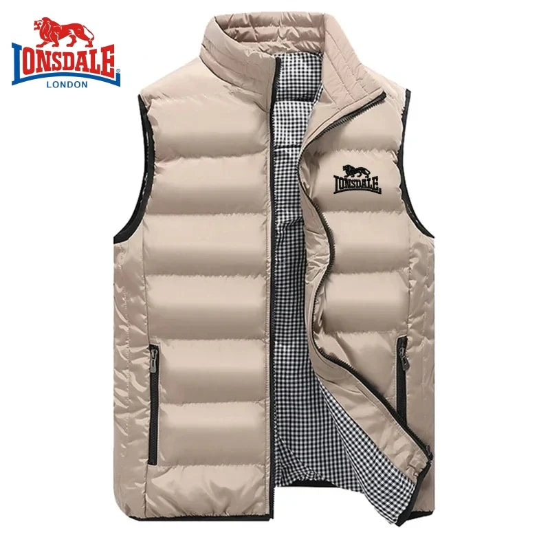 Gilet da uomo di alta qualità con ricami, caldo, di marca, per autunno e inverno, giacca antivento senza maniche per attività all'aperto.