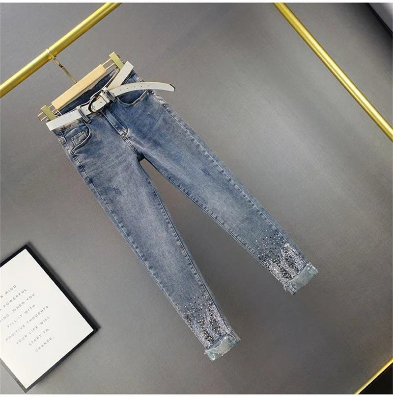 Nuovi jeans a vita alta da donna, modello slim, con fori audaci, in denim, pantaloni casual da cowboy, pantaloni da donna.