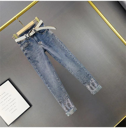 Nuovi jeans a vita alta da donna, modello slim, con fori audaci, in denim, pantaloni casual da cowboy, pantaloni da donna.