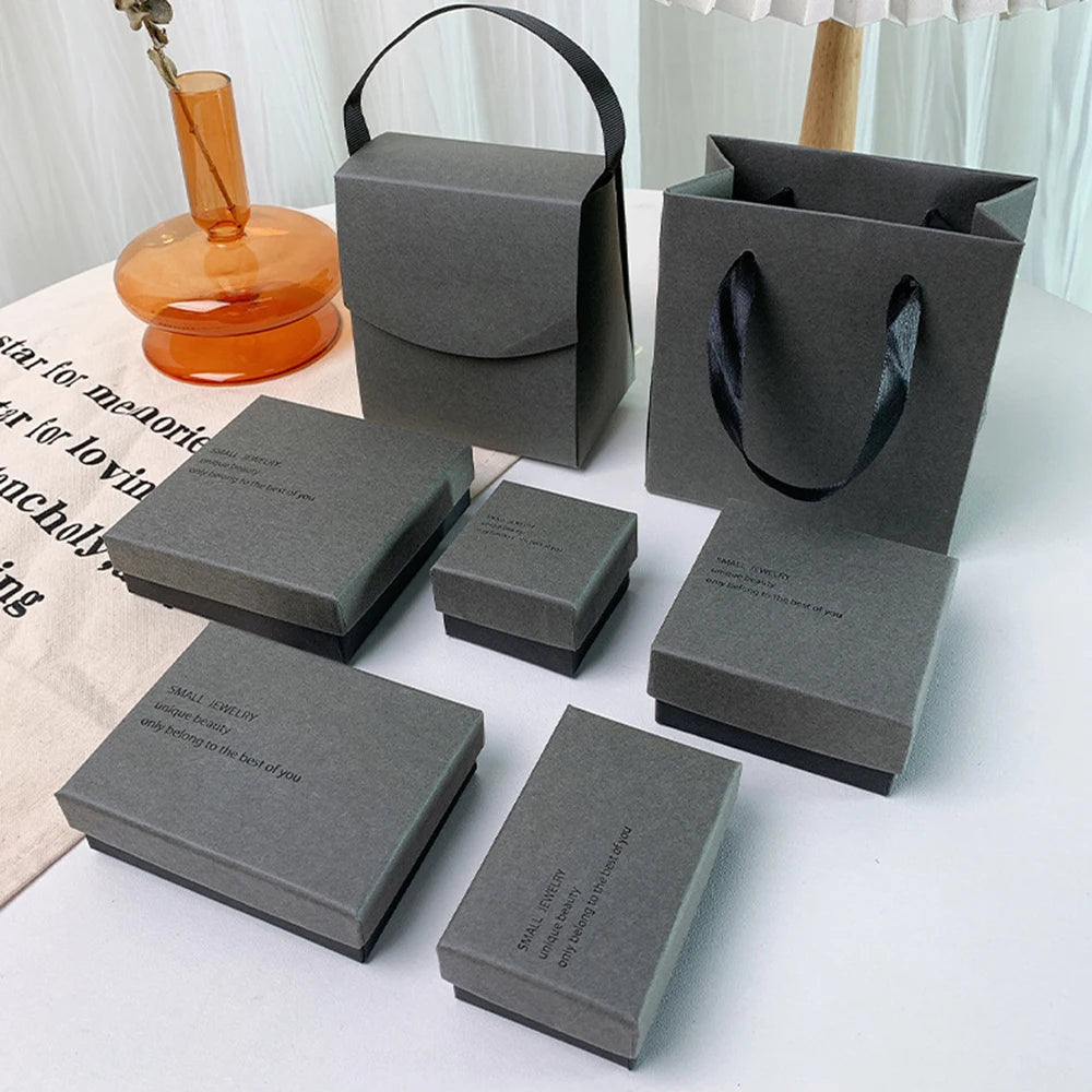Semplice portagioie per orecchini, anelli, bracciali e collane, in carta grigia e nera, espositore per gioielli, scatola organizer per gioielli.