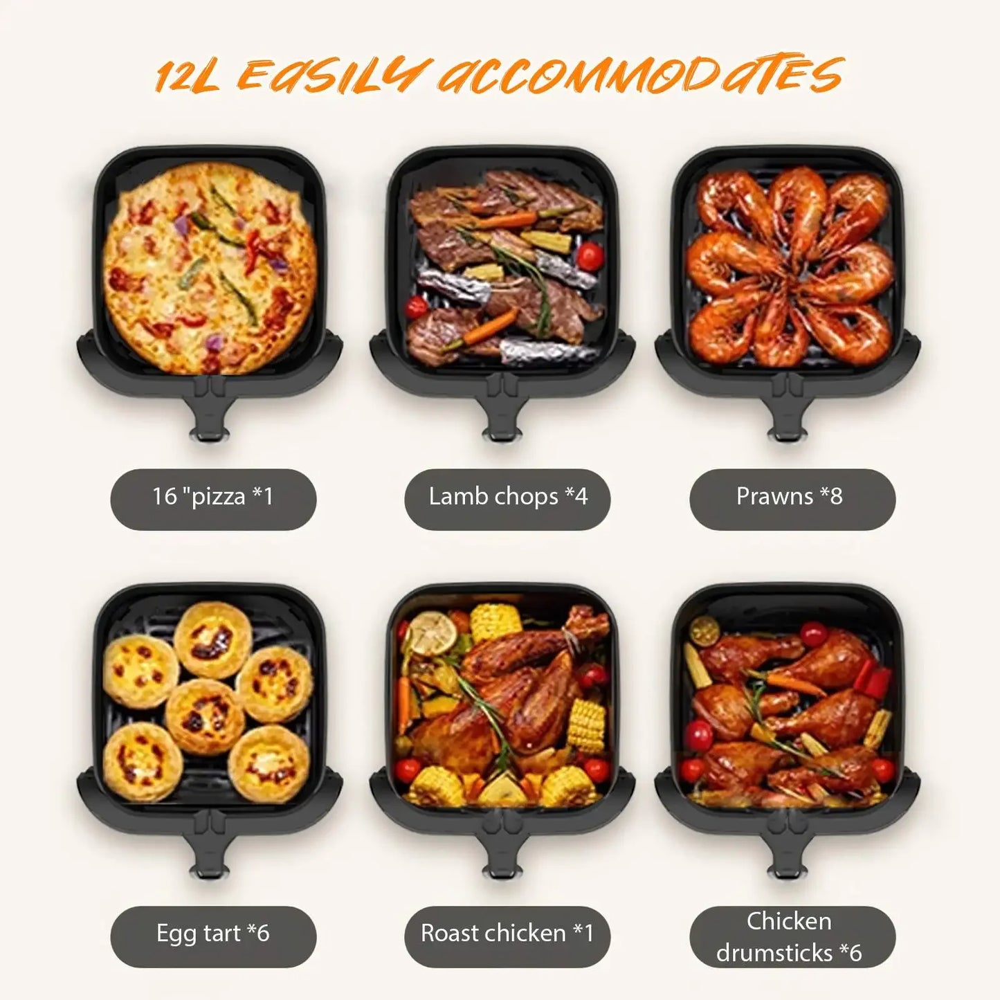 Friggitrice ad aria elettrica ad alta capacità visibile in acciaio inossidabile da 8 litri, forno ad aria multifunzione, touch screen a LED, alta temperatura a 210 °