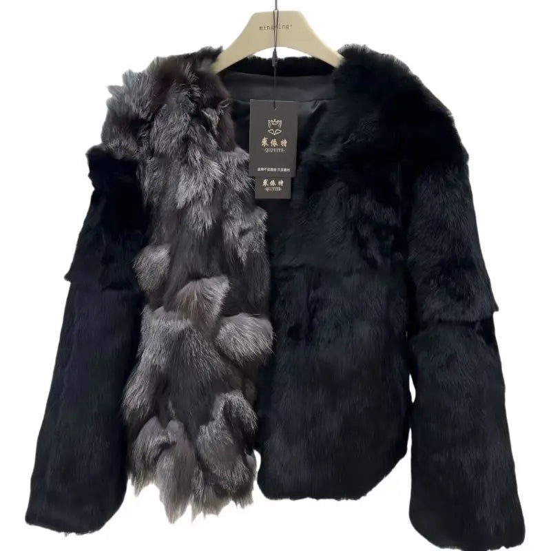 Cappotto in vera pelliccia di coniglio Rex da donna, autunno inverno, giacca in pelliccia di volpe intrecciata, spessa, calda, nuova ed elegante, capospalla caldo da donna