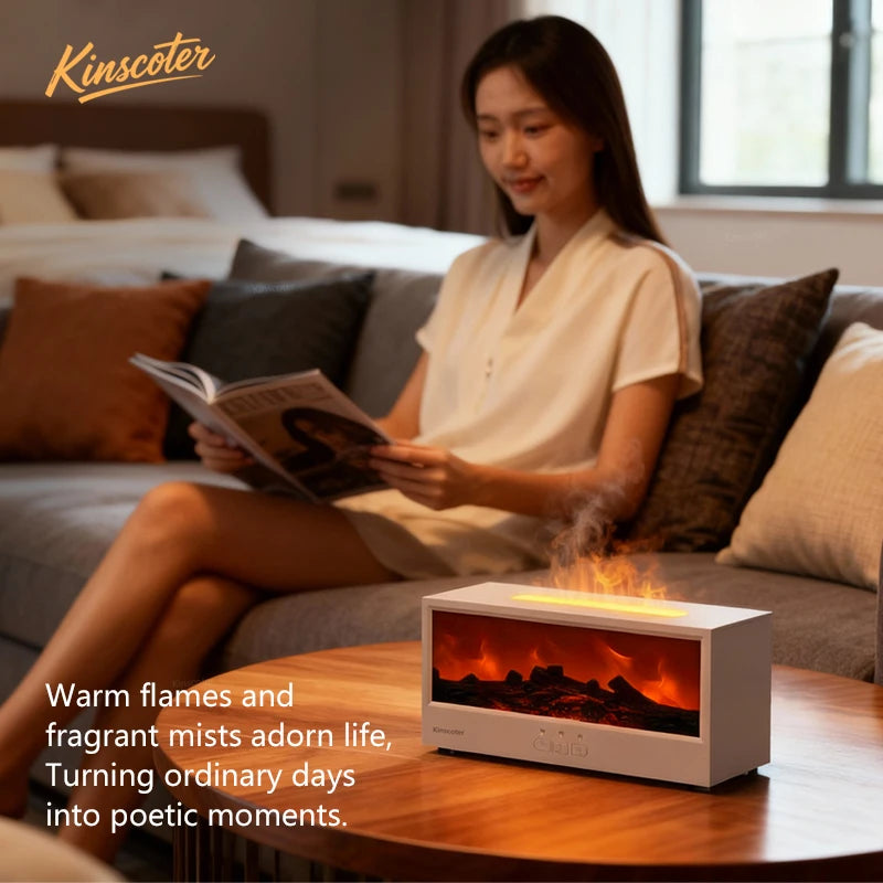 Diffusore di aromi creativo per camino con effetto fiamma, umidificatore d'aria e luci colorate con telecomando, ideale come regalo per casa o ufficio/set di oli essenziali.