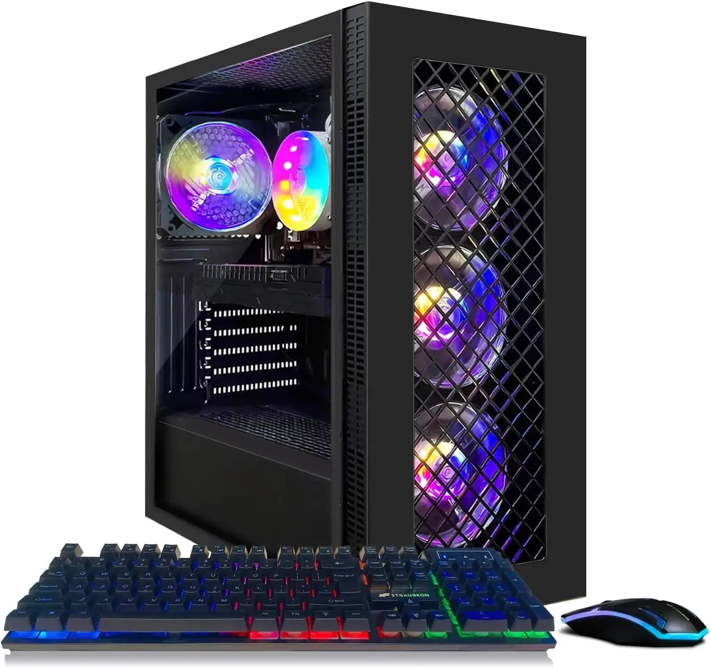 PC da gaming – i5-14400F, RTX 5050 8GB con tripla ventola, 32GB DDR5, SSD NVMe da 1TB a 3300MB/s, alimentatore da 600W, case ARGB con 6 ventole ARGB e telecomando.