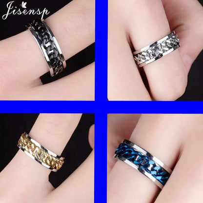 Anelli antistress rotanti, fantastici anelli antistress rotanti con catena in acciaio al titanio, anello girevole per dito per uomo e donna, gioielli punk Bague Homme 2023
